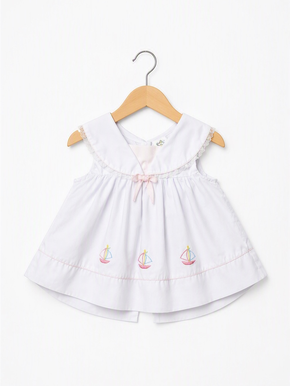 Vintage 80s Cuties by Judy Sailor Collar Embroidered Sailboat Dress 12M